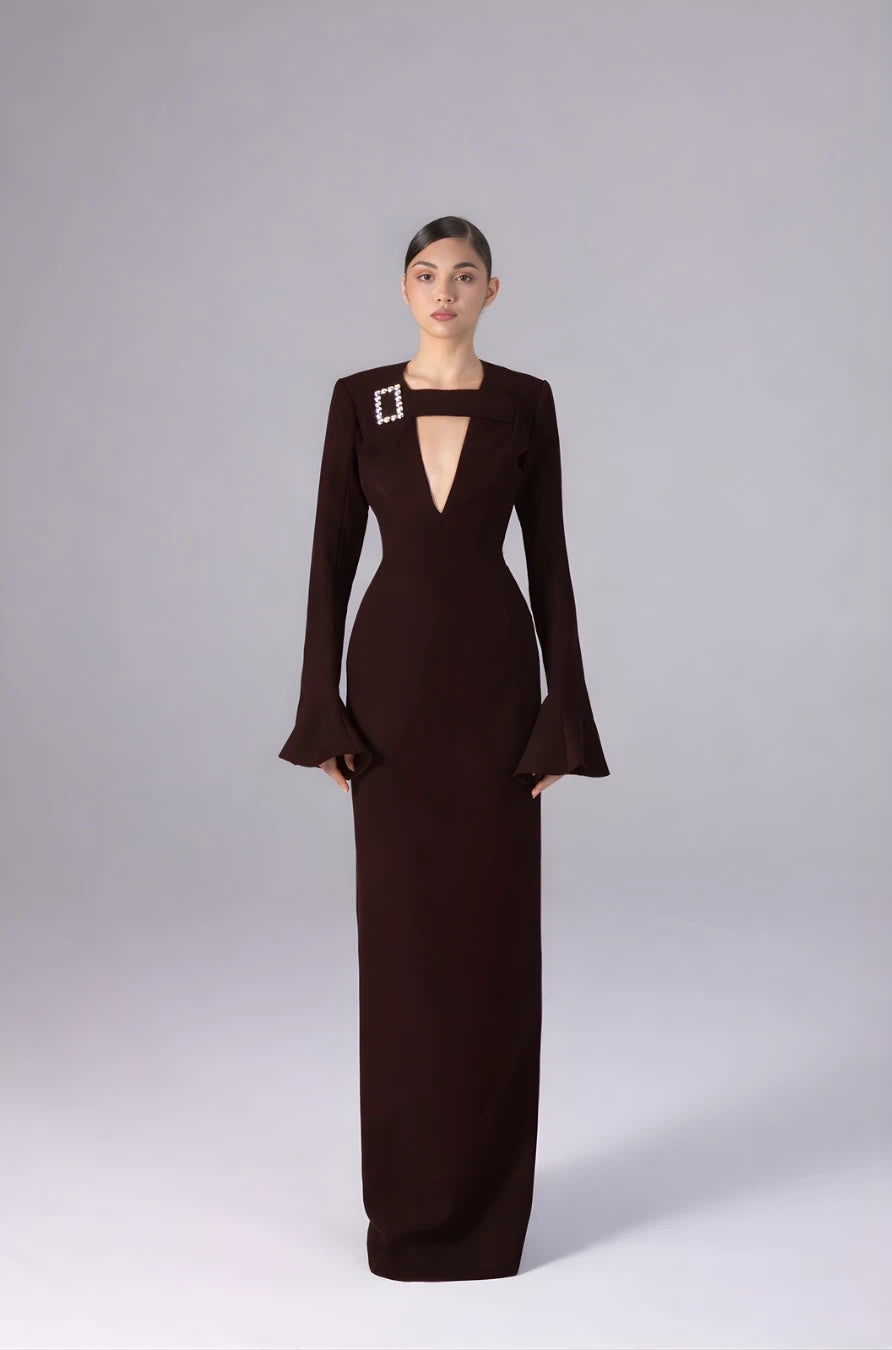 SCARLET DRESS IN COCOA BROWN